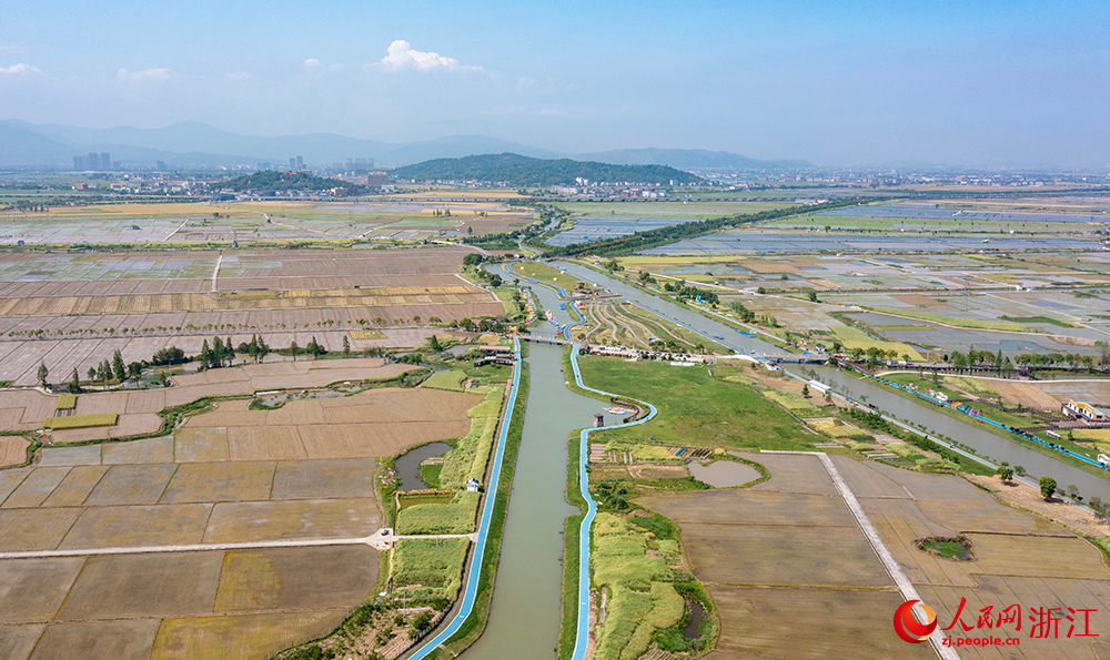 從空中俯瞰浙江省瑞安市曹村鎮的萬畝田園，春色如畫。人民網 章勇濤攝